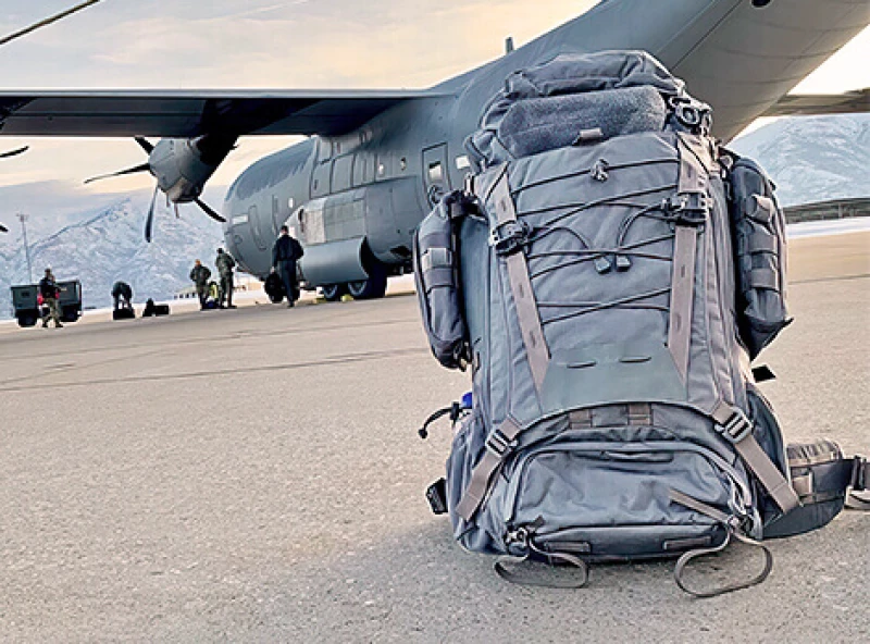 Vanquest backpack #### in front of plane