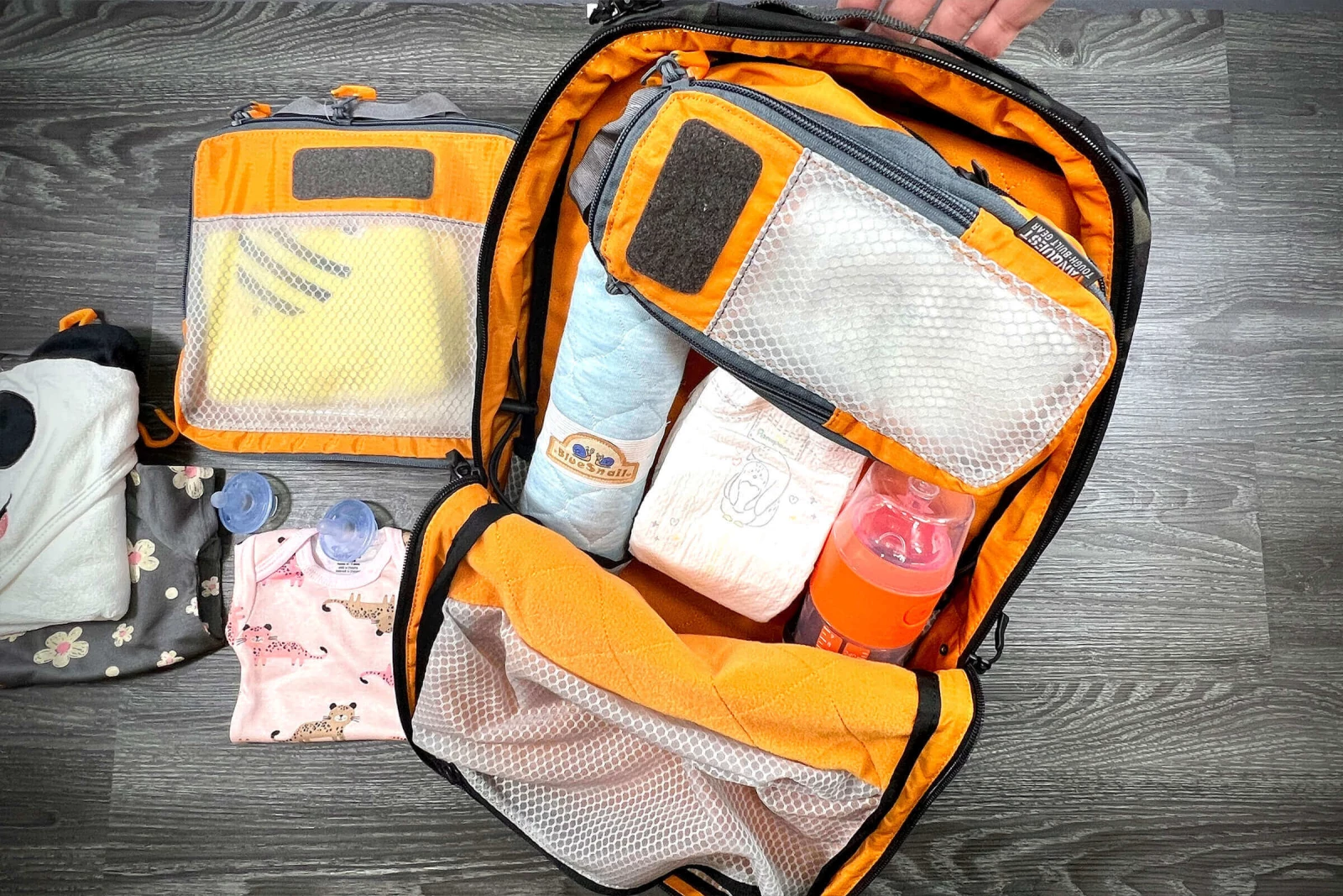 Add organizer pouches for your baby essentials.