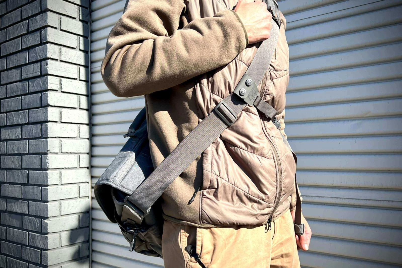 Messenger bag suspension for stability.