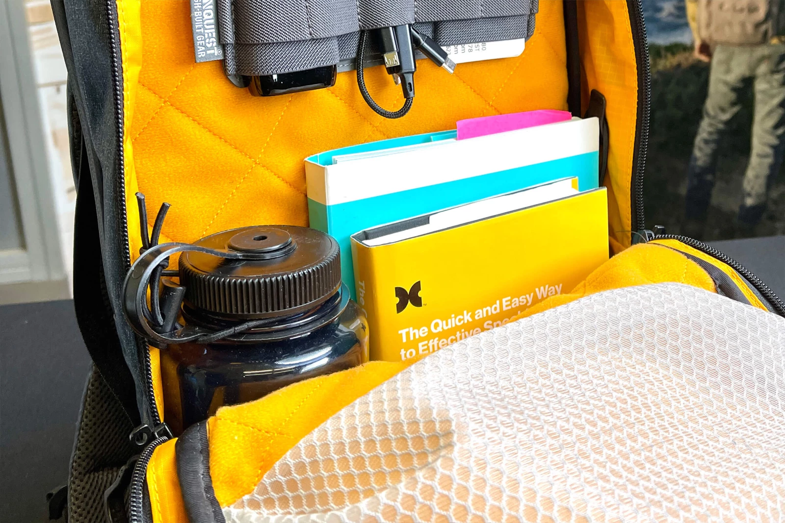 Side water bottle carry for your everyday EDC backpack.